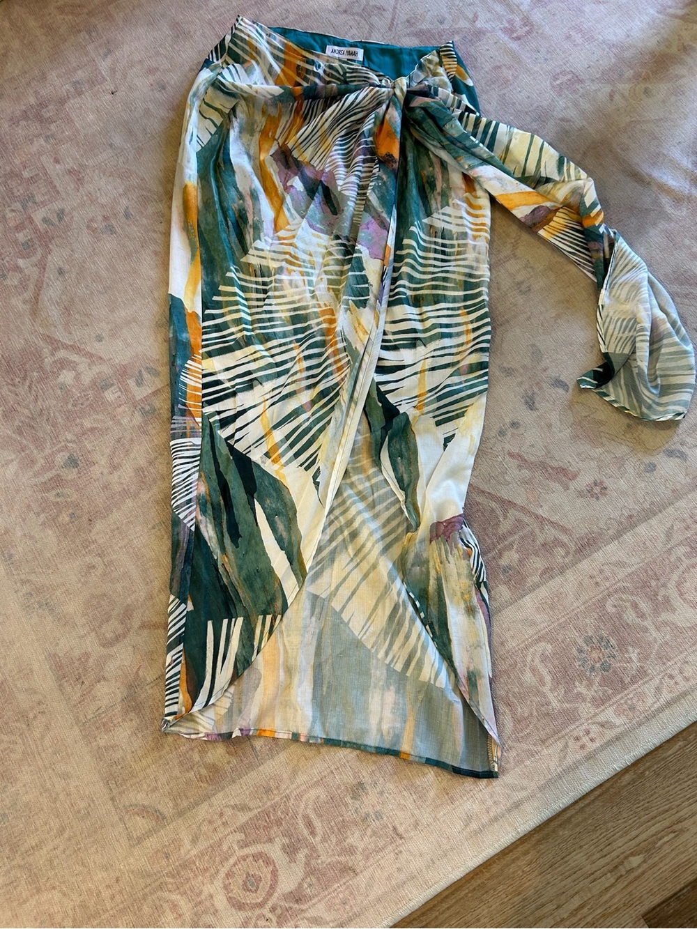 Andrea Iyamah Green Tropical Print Wrap Skirt with Tie Waist